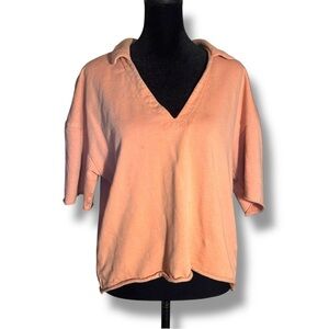 Universal Threads Casual Peach V-Neck Collared Long Tee Sleeve Women's Top